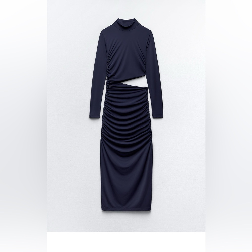 Zara Navy Blue Ruched Dress